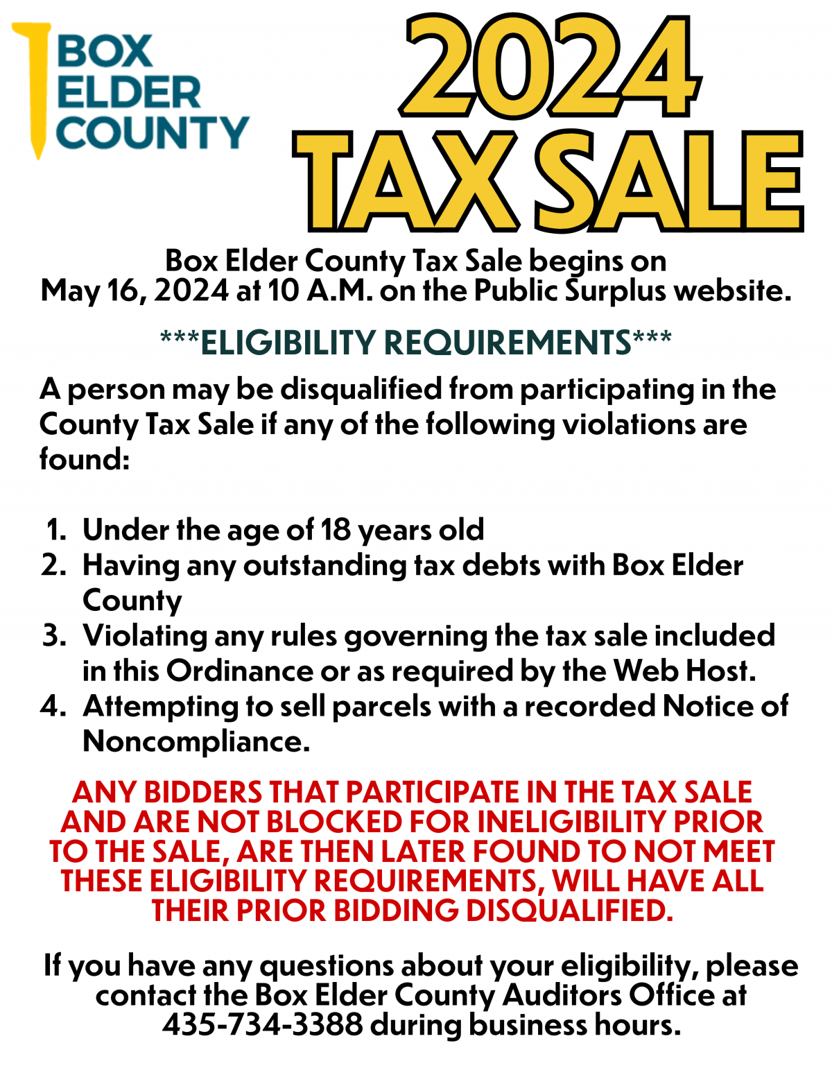 Eligibility Guidelines for the 2024 Box Elder County Tax Sale