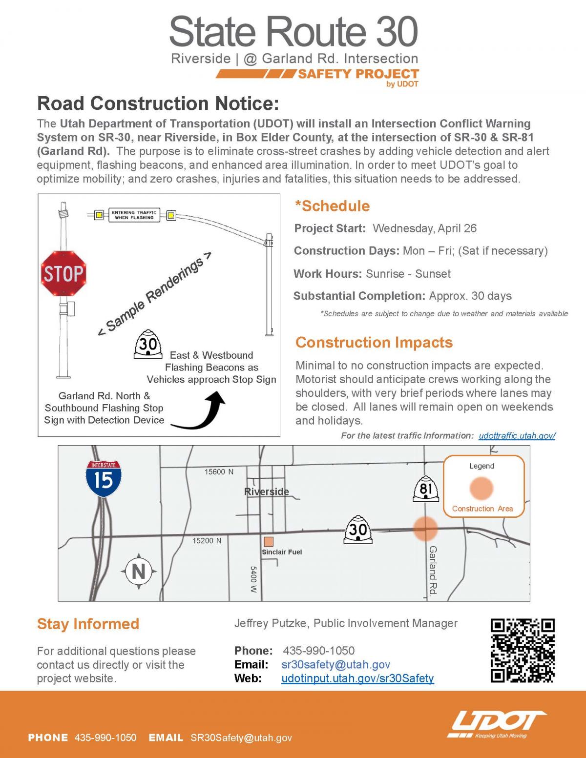 Utah SR 30 Box Elder County Road Construction Project April-May 2023